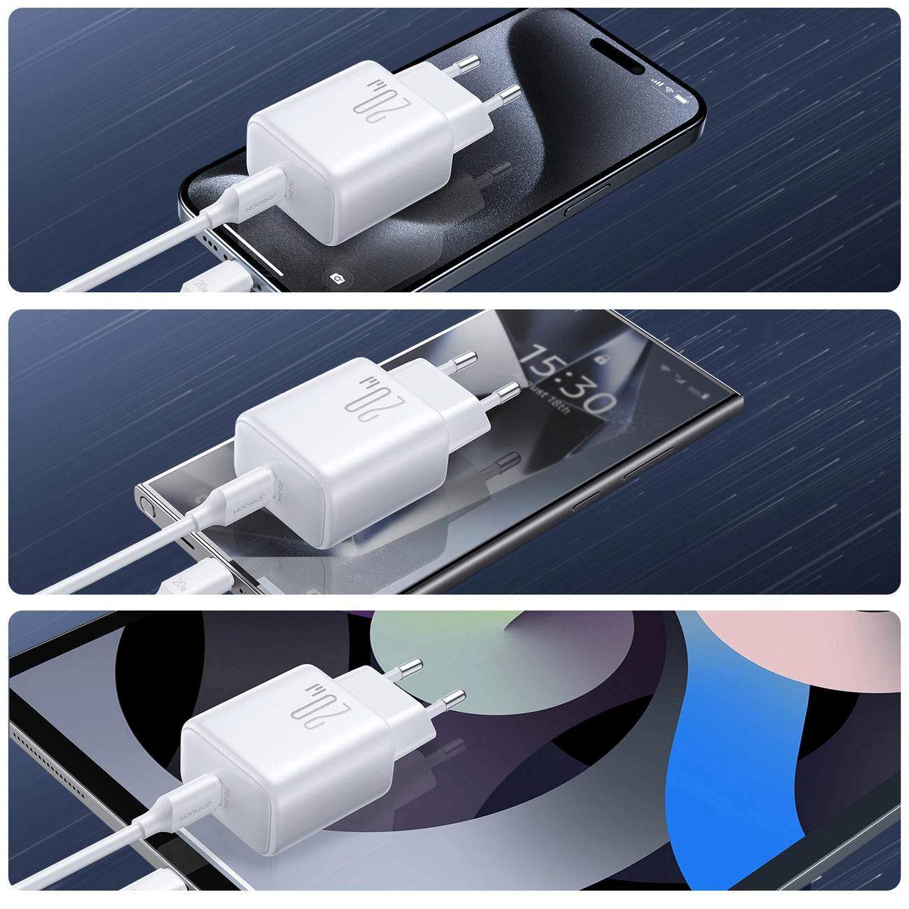 Ładowarka sieciowa z kablem USB-C Joyroom JR-TCF20, 20W, 3A, 1 x USB-C, Biała