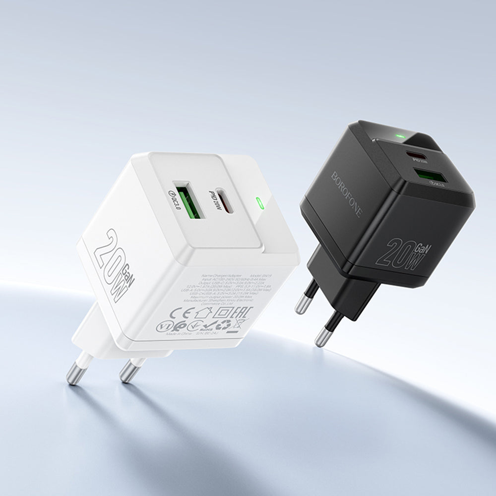 Ładowarka sieciowa z kablem Lightning Borofone BN19 Intenso, 20W, 3A, 1 x USB-A - 1 x USB-C, Biała