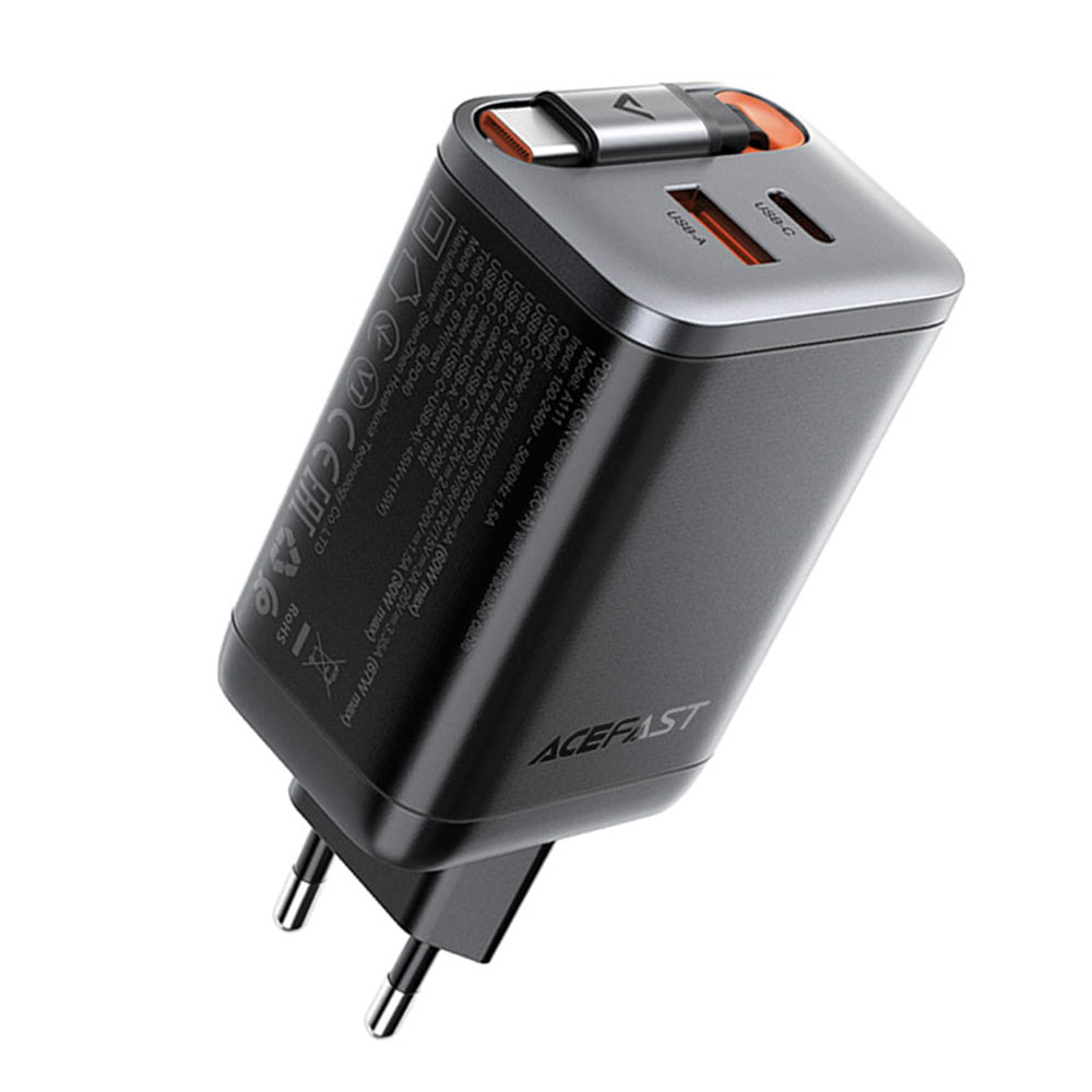 Ładowarka sieciowa z kablem USB-C Acefast A111, 67W, 3A, 1 x USB-A - 1 x USB-C, Czarna