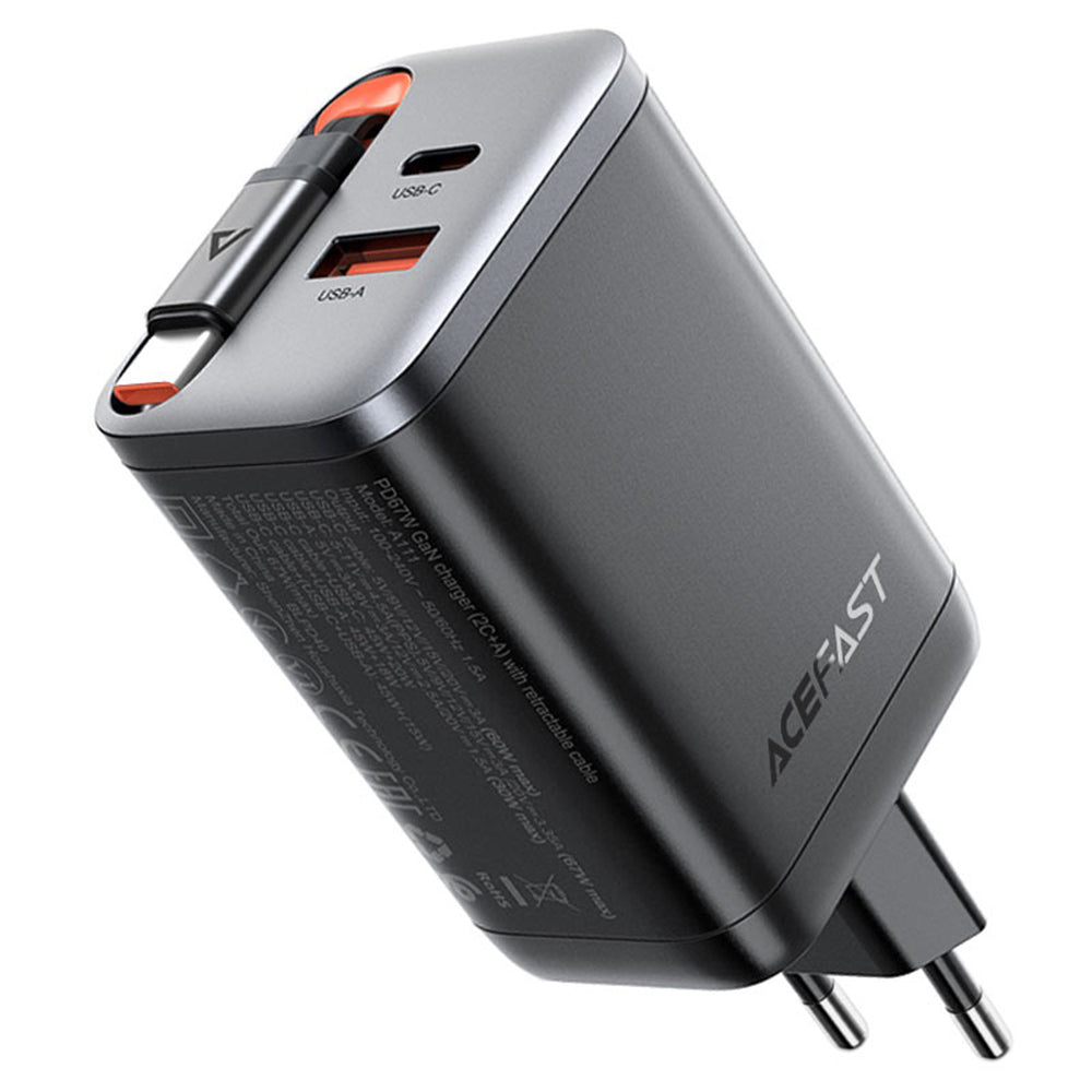 Ładowarka sieciowa z kablem USB-C Acefast A111, 67W, 3A, 1 x USB-A - 1 x USB-C, Czarna
