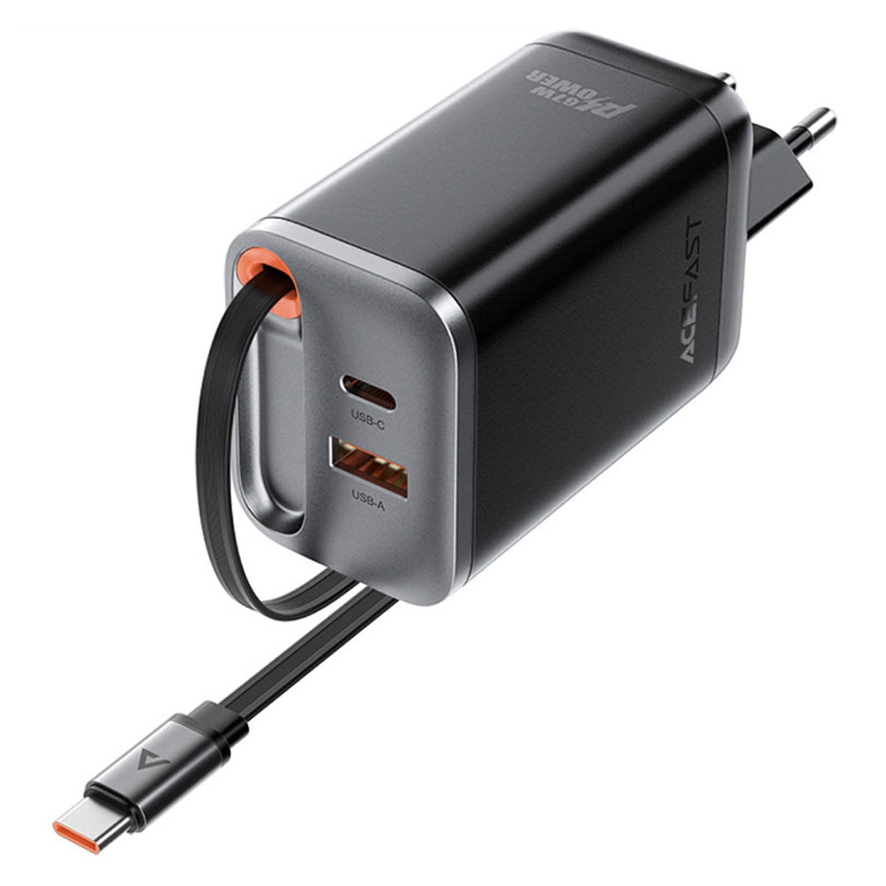 Ładowarka sieciowa z kablem USB-C Acefast A111, 67W, 3A, 1 x USB-A - 1 x USB-C, Czarna