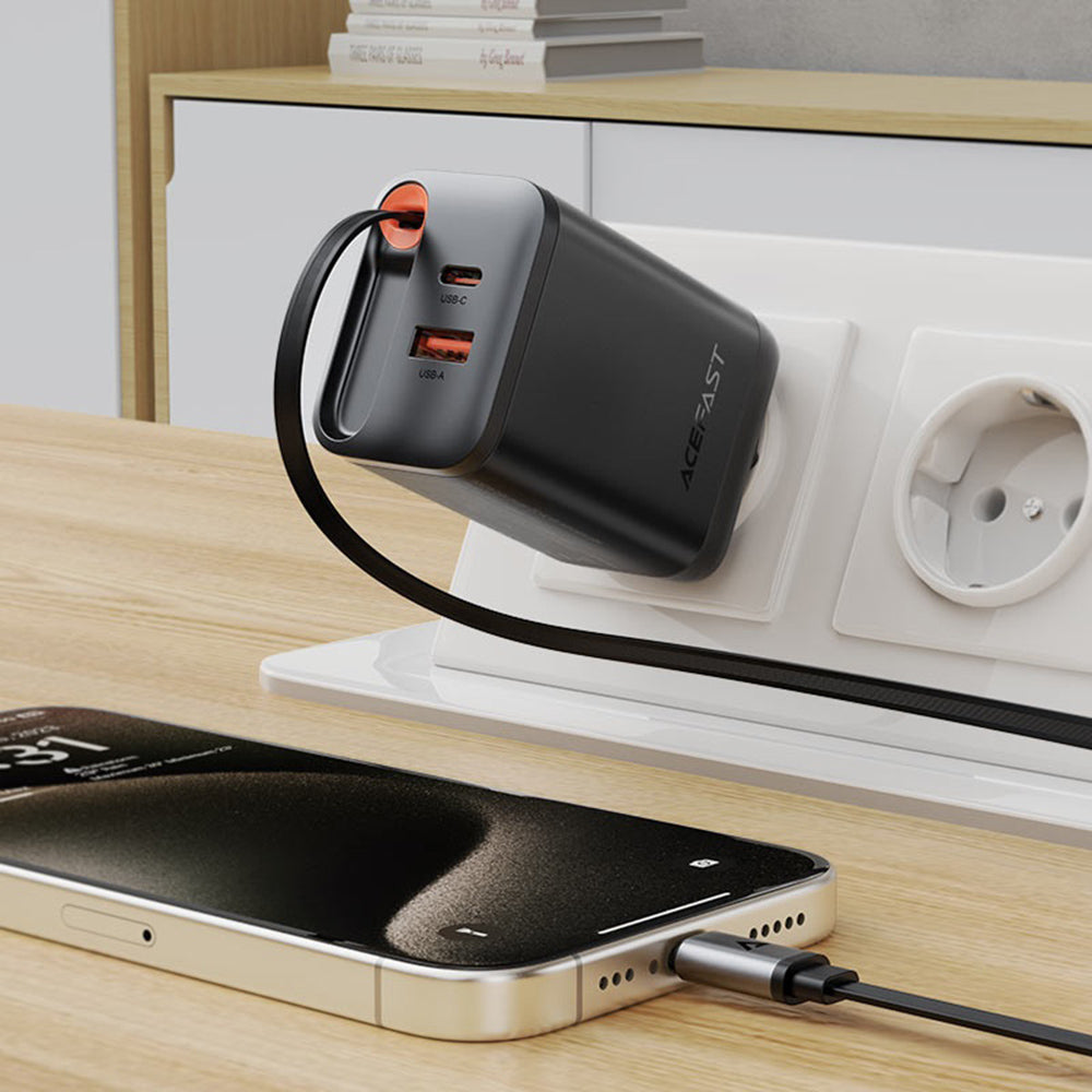 Ładowarka sieciowa z kablem USB-C Acefast A111, 67W, 3A, 1 x USB-A - 1 x USB-C, Czarna