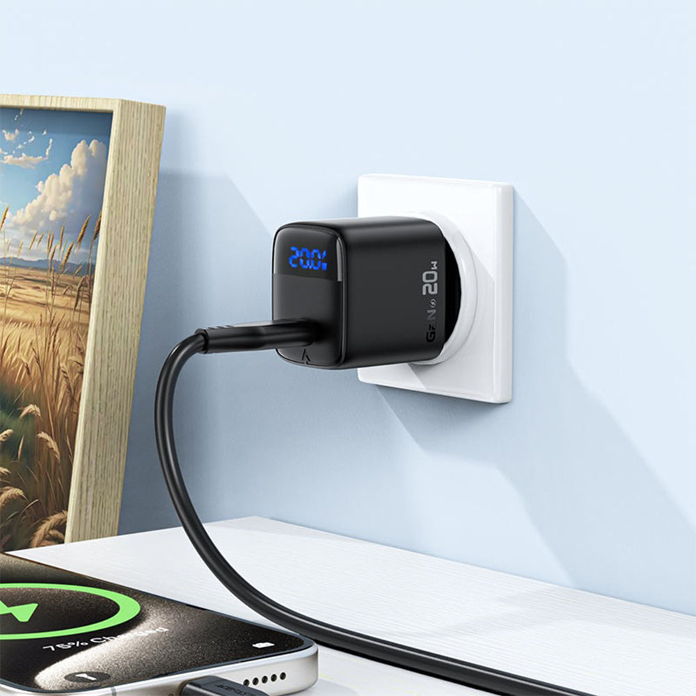Ładowarka sieciowa z kablem USB-C Acefast A113 Display, 20W, 3A, 1 x USB-C, Czarny