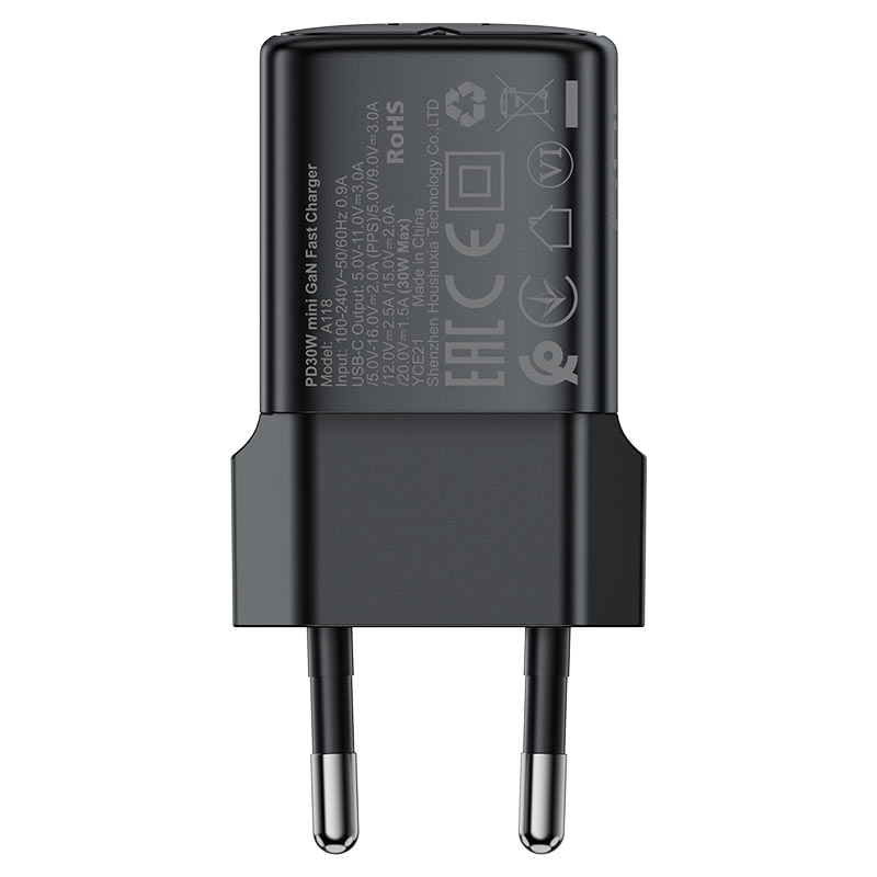 Ładowarka sieciowa z kablem USB-C Acefast A118, 30W, 3A, 1 x USB-C, Czarna