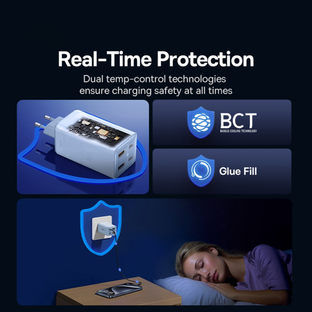 Ładowarka sieciowa z kablem USB-C Baseus GaN6 Pro, 100W, 3.25A, 2 x USB-A - 2 x USB-C, Niebieski P10162705312-00