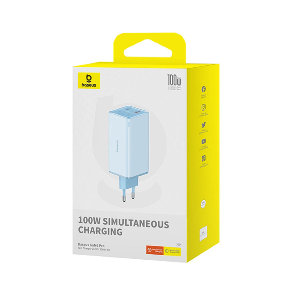Ładowarka sieciowa z kablem USB-C Baseus GaN6 Pro, 100W, 3.25A, 2 x USB-A - 2 x USB-C, Niebieski P10162705312-00