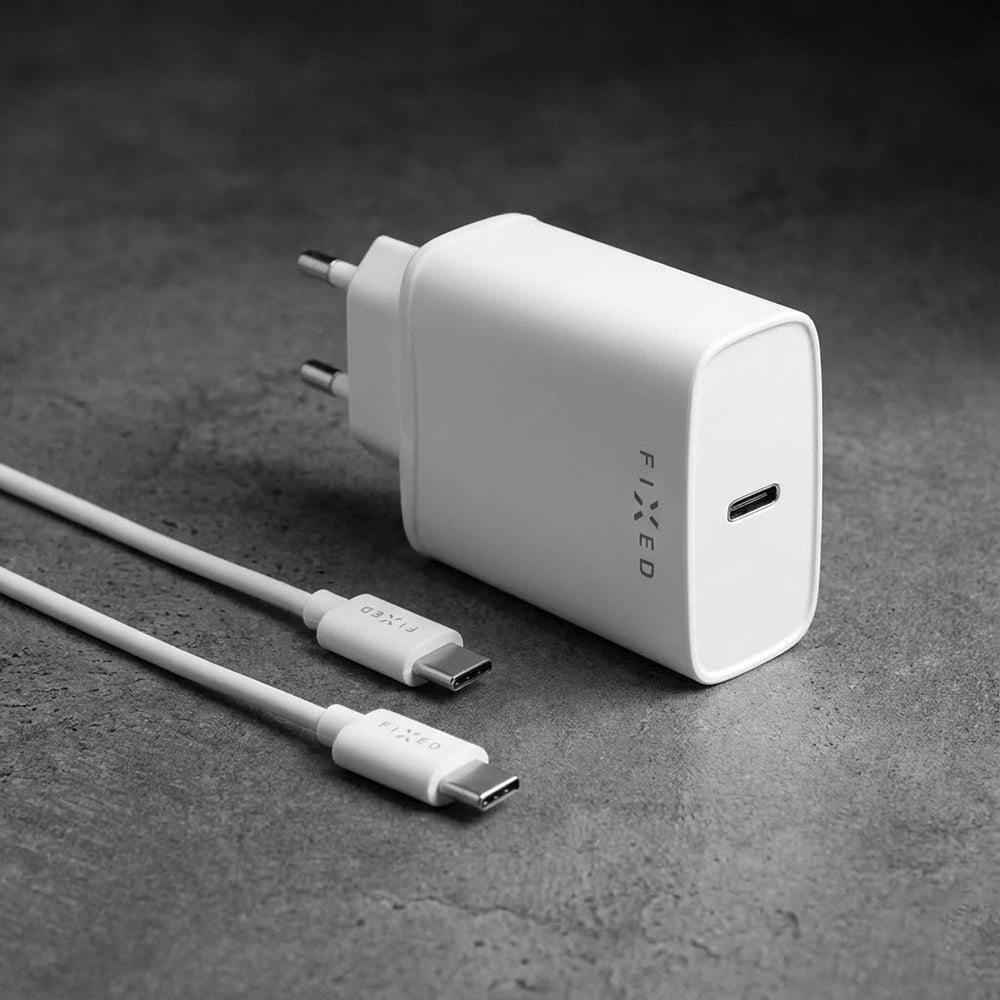 Ładowarka sieciowa z kablem USB-C Fixed, 20W, 3A, 1 x USB-C, Biała