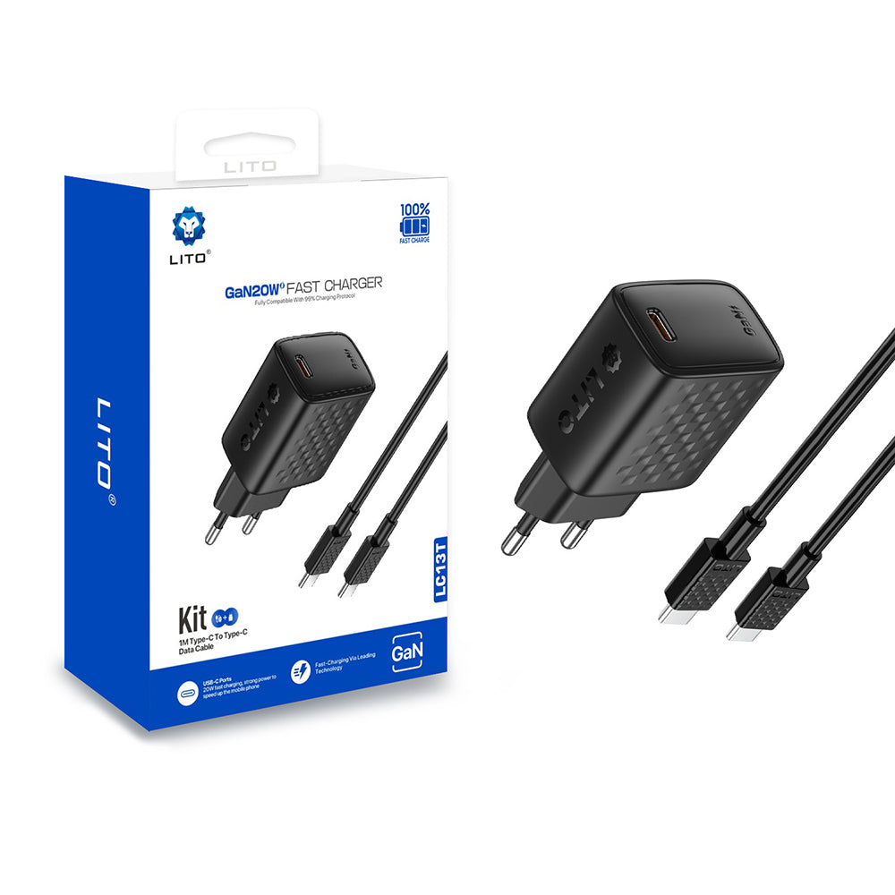 Ładowarka sieciowa z kablem USB-C Lito LC13T, 20W, 3A, 1 x USB-C, Czarna