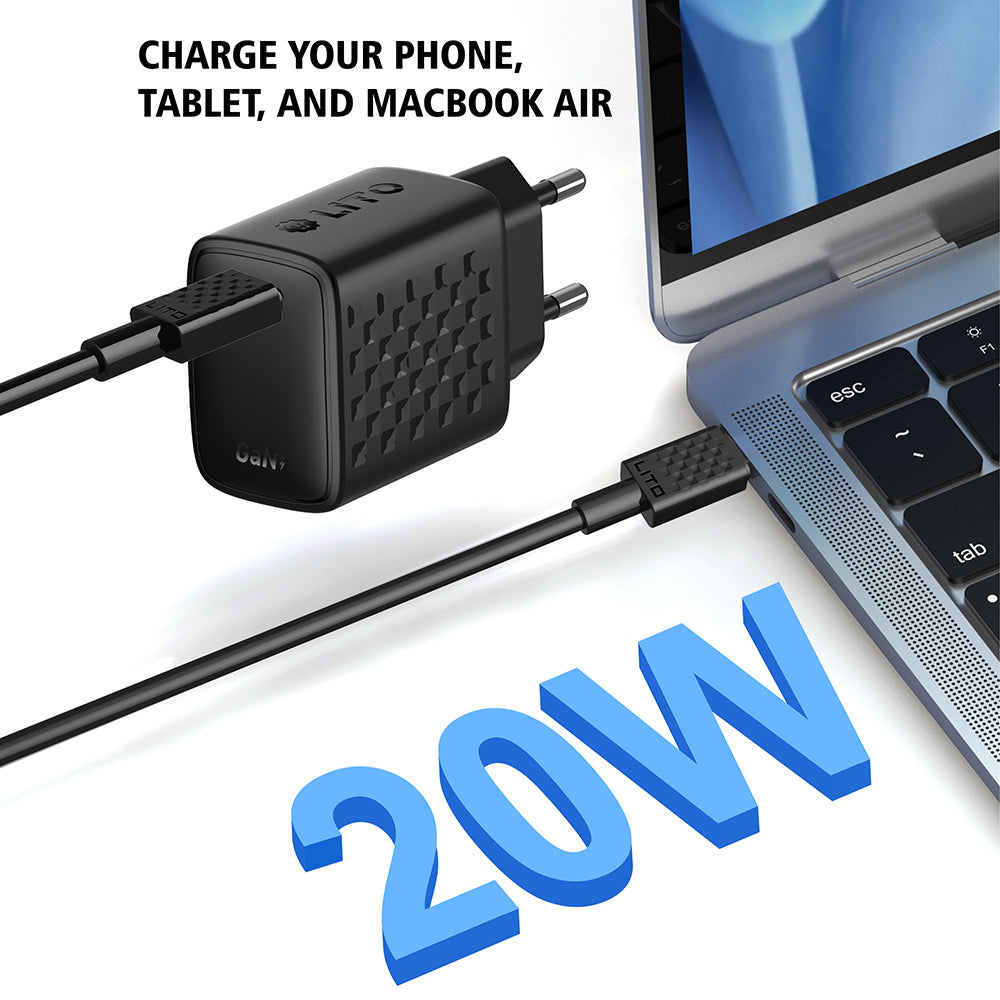 Ładowarka sieciowa z kablem USB-C Lito LC13T, 20W, 3A, 1 x USB-C, Czarna
