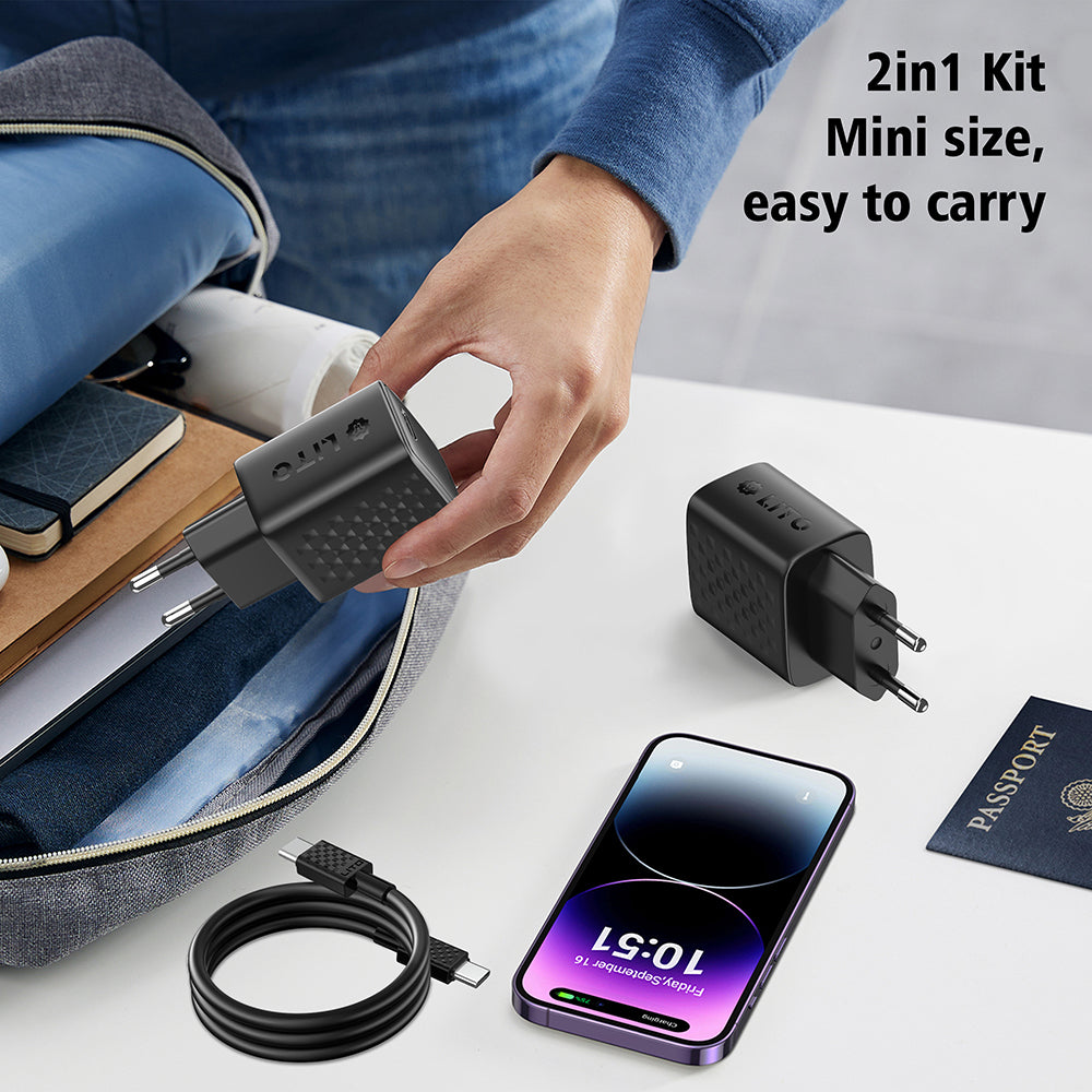 Ładowarka sieciowa z kablem USB-C Lito LC13T, 20W, 3A, 1 x USB-C, Czarna
