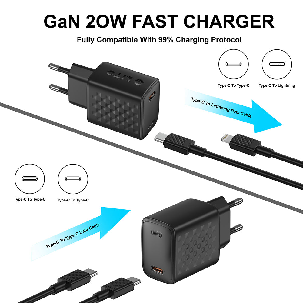 Ładowarka sieciowa z kablem USB-C Lito LC13T, 20W, 3A, 1 x USB-C, Czarna