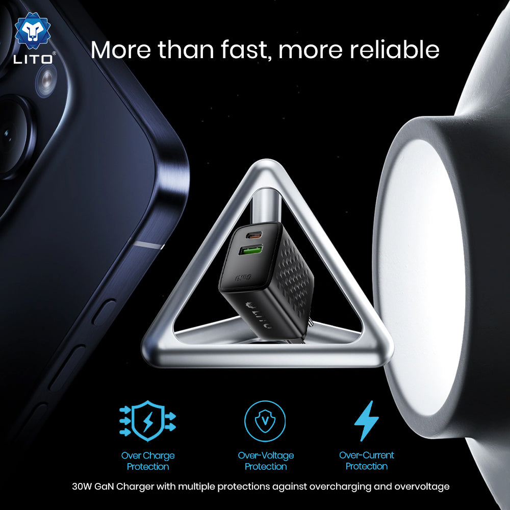 Ładowarka sieciowa z kablem USB-C Lito LC19T, 30W, 3A, 1 x USB-A - 1 x USB-C, Czarna