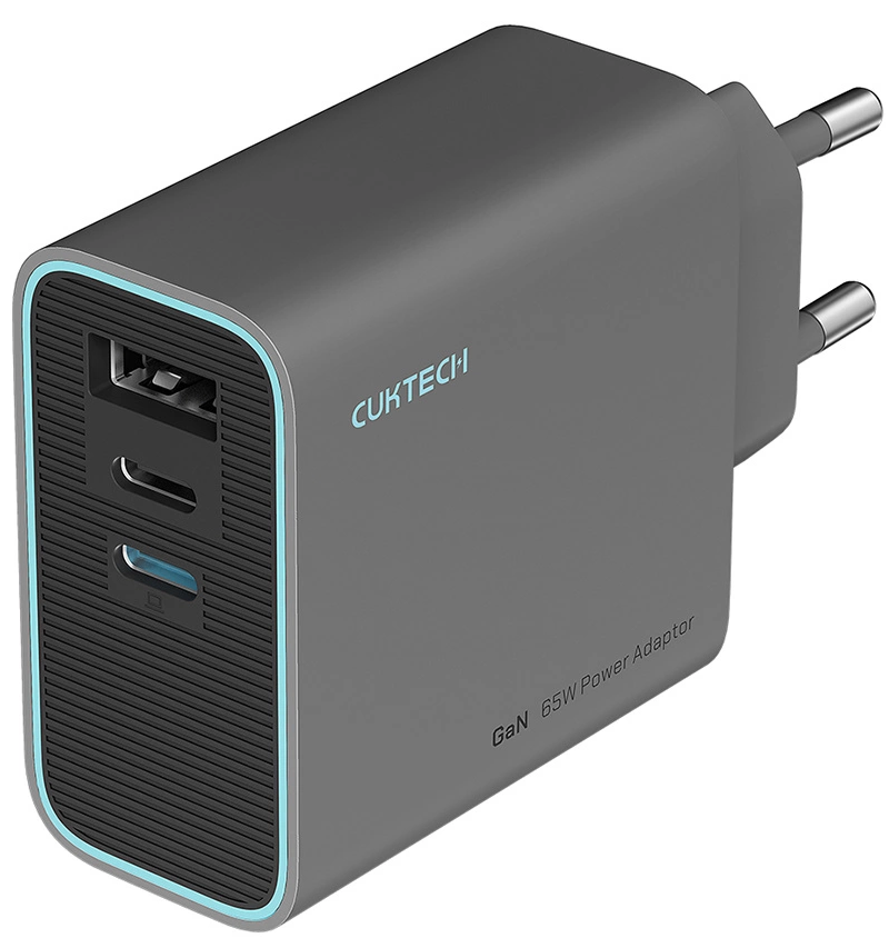 Ładowarka sieciowa Cuktech, 65W, 3A, 1 x USB-A - 2 x USB-C, Szara CUKAD653EUGR