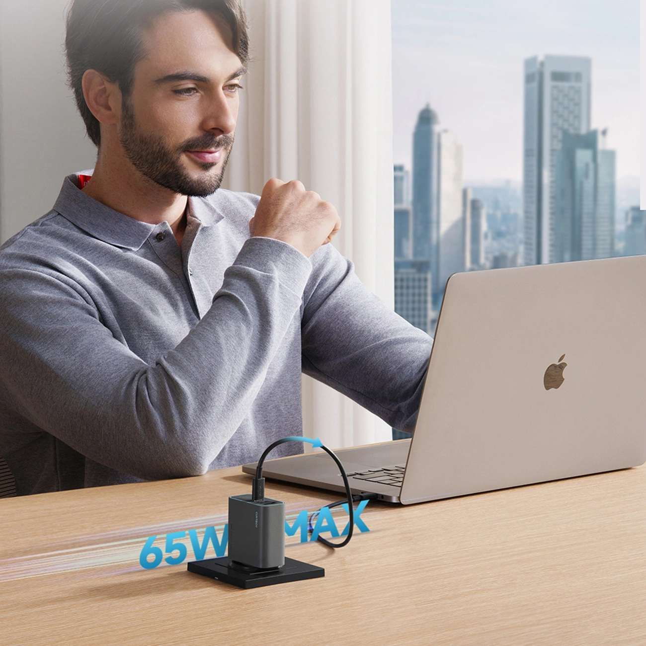 Ładowarka sieciowa Cuktech, 65W, 3A, 1 x USB-A - 2 x USB-C, Szara CUKAD653EUGR