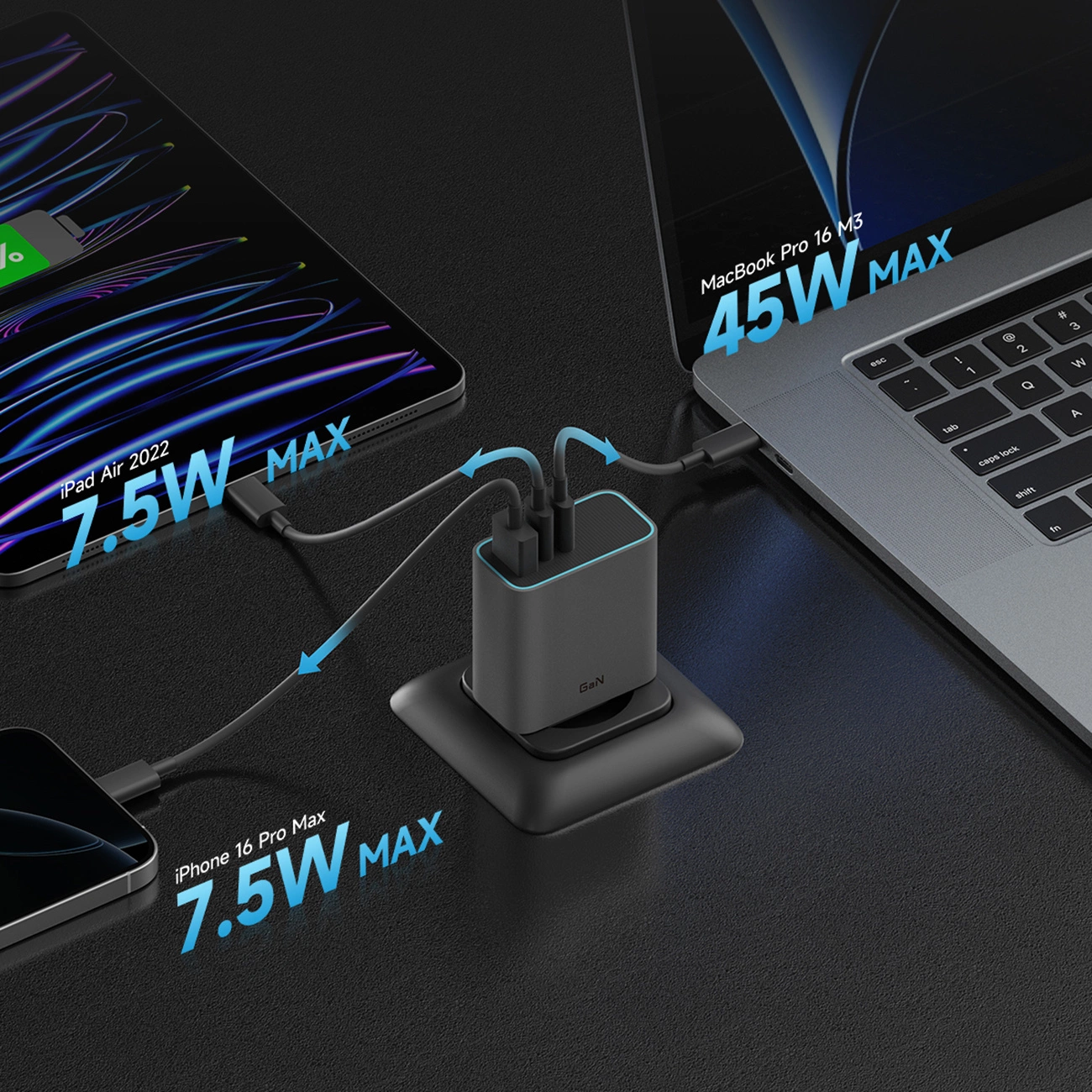 Ładowarka sieciowa Cuktech, 65W, 3A, 1 x USB-A - 2 x USB-C, Szara CUKAD653EUGR