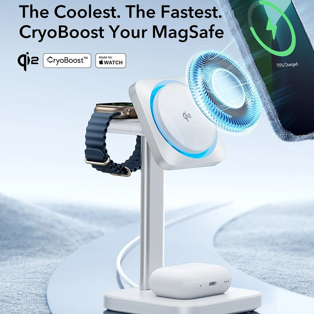 Ładowarka Sieciowa Bezprzewodowa ESR CryoBoost 3w1, 25W, 1.67A, Czarna