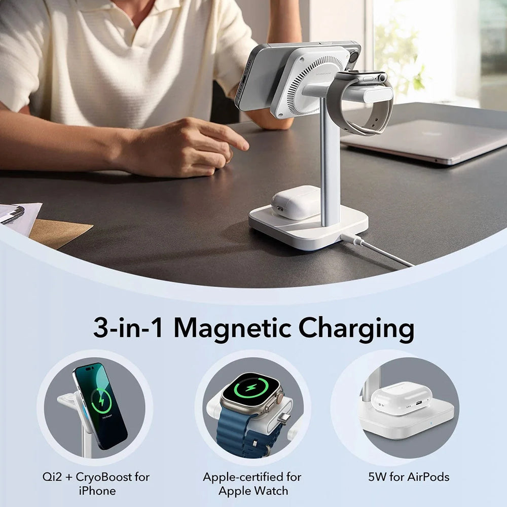 Ładowarka Sieciowa Bezprzewodowa ESR CryoBoost 3w1, 25W, 1.67A, Czarna