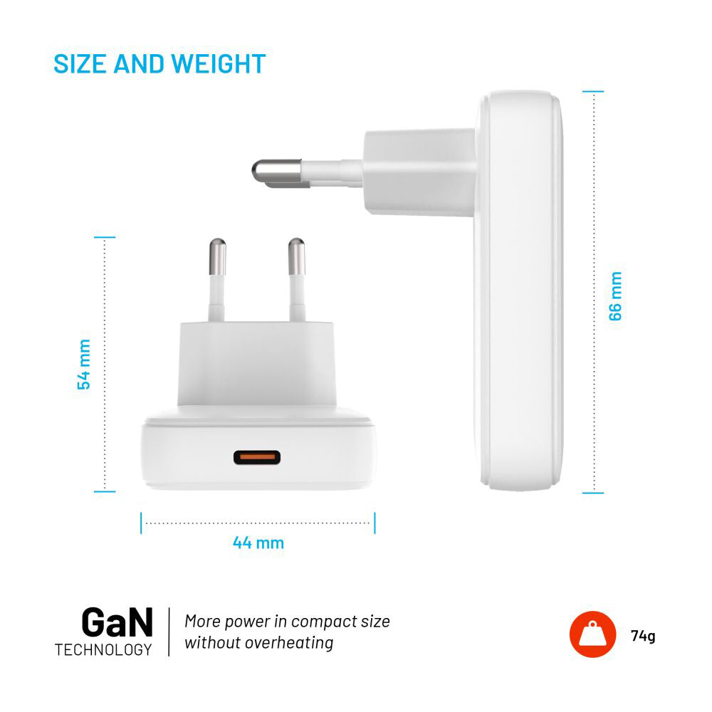 Ładowarka sieciowa Fixed, 30W, 3A, 1 x USB-C, Biała