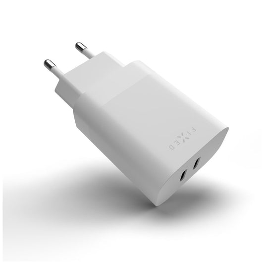 Ładowarka sieciowa Fixed, 35W, 3A, 2 x USB-C, Biała