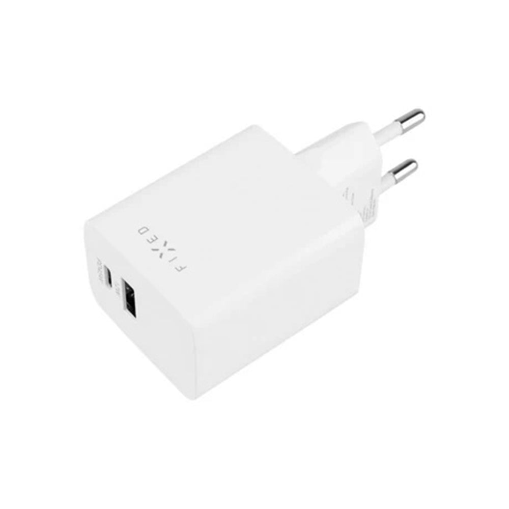 Ładowarka sieciowa Fixed Mini, 45W, 3A, 1 x USB-A - 1 x USB-C, Biała