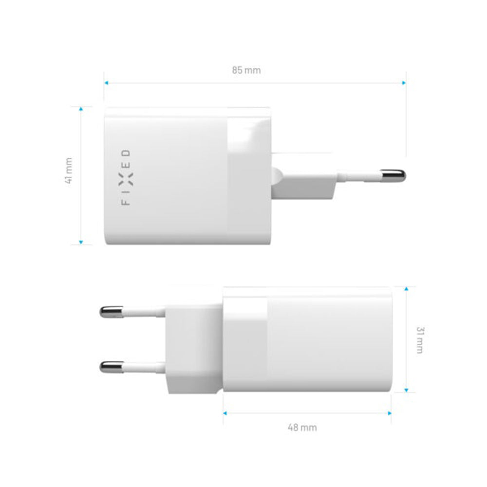 Ładowarka sieciowa Fixed Mini, 45W, 3A, 1 x USB-A - 1 x USB-C, Biała