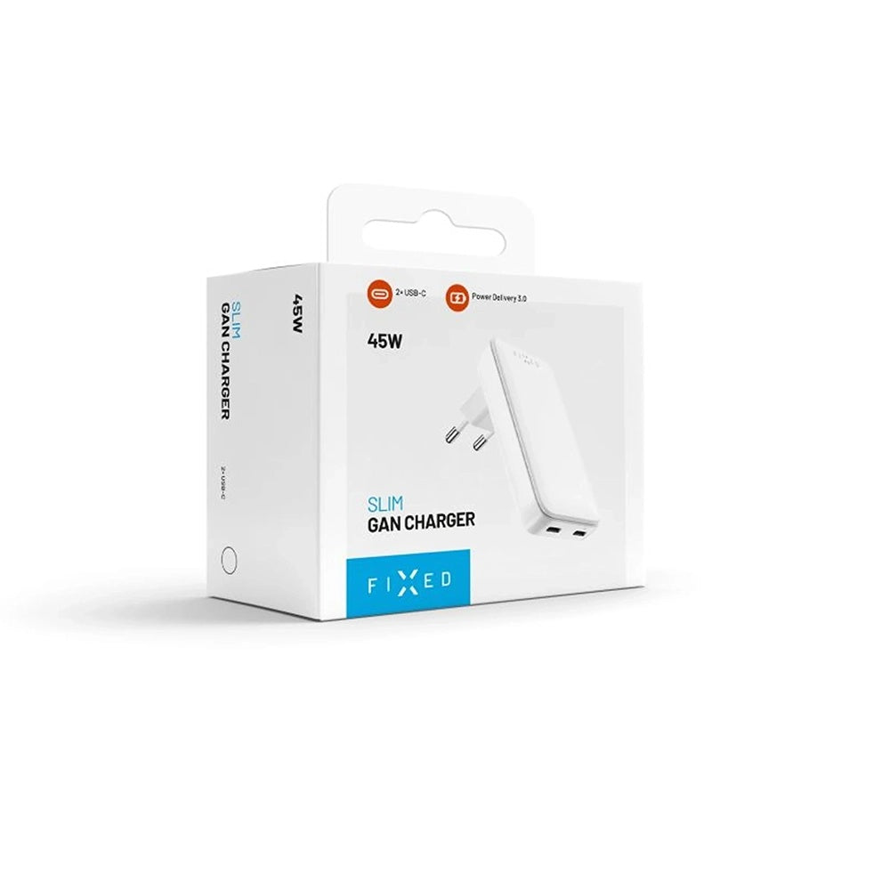 Fixed Slim Network Charger, 45W, 3A, 2 x USB-C, White