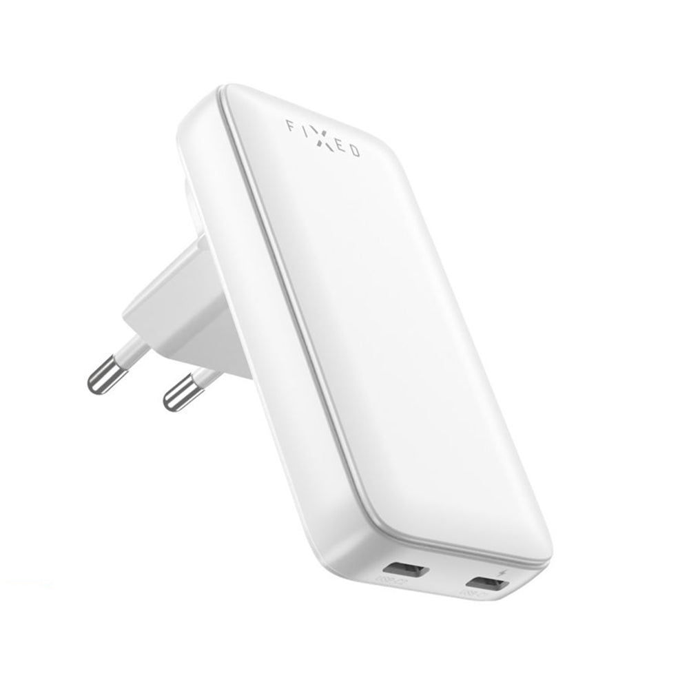 Ładowarka sieciowa Fixed Travel, 45W, 3A, 2 x USB-C, Biała