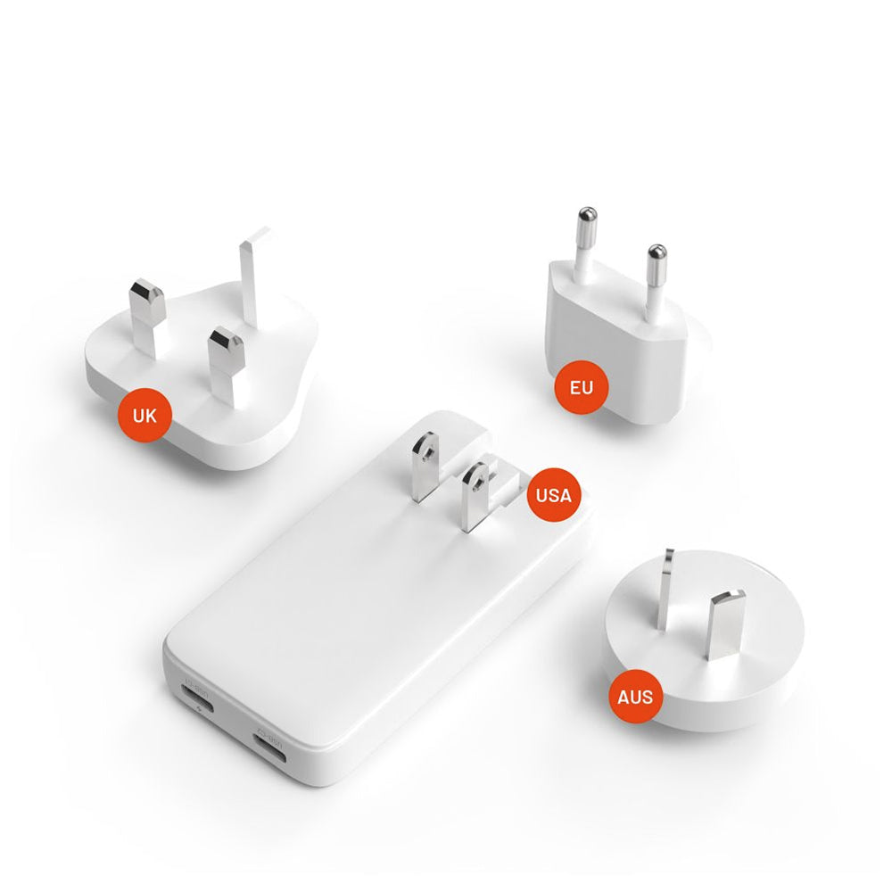 Ładowarka sieciowa Fixed Travel, 45W, 3A, 2 x USB-C, Biała