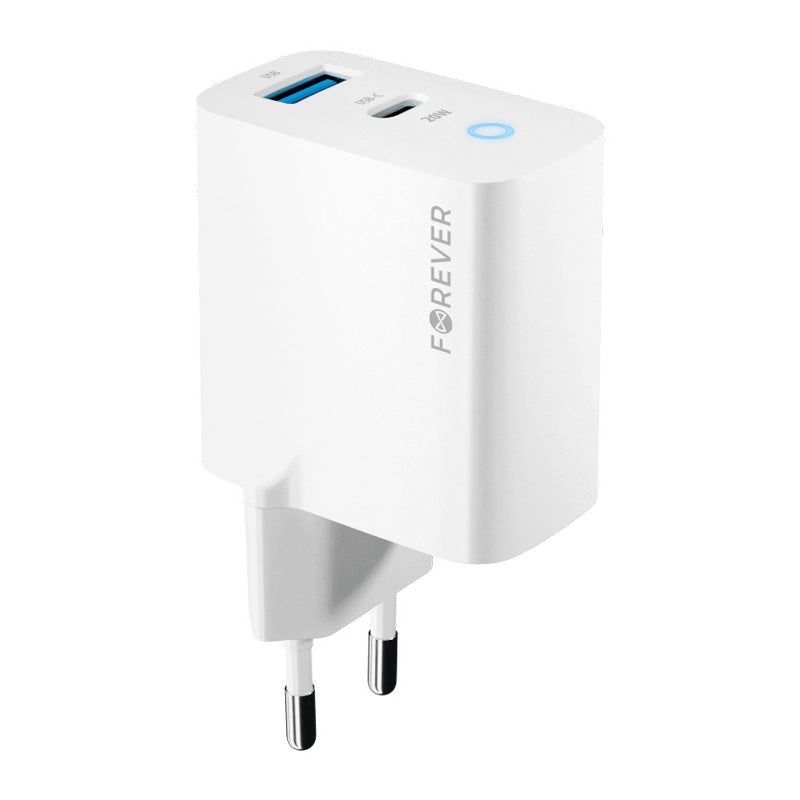 Ładowarka sieciowa Forever TC-06-20AC, 20W, 3A, 1 x USB-A - 1 x USB-C, biała