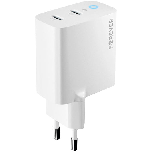 Ładowarka sieciowa Forever TC-06-65CC, 65 W, 3,25 A, 2 x USB-C, biała