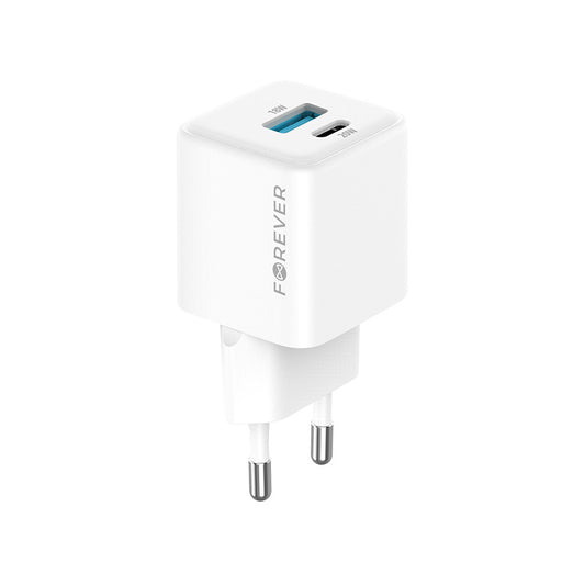 Ładowarka sieciowa Forever TC-08-20AC, 20W, 3A, 1 x USB-A - 1 x USB-C, Biała