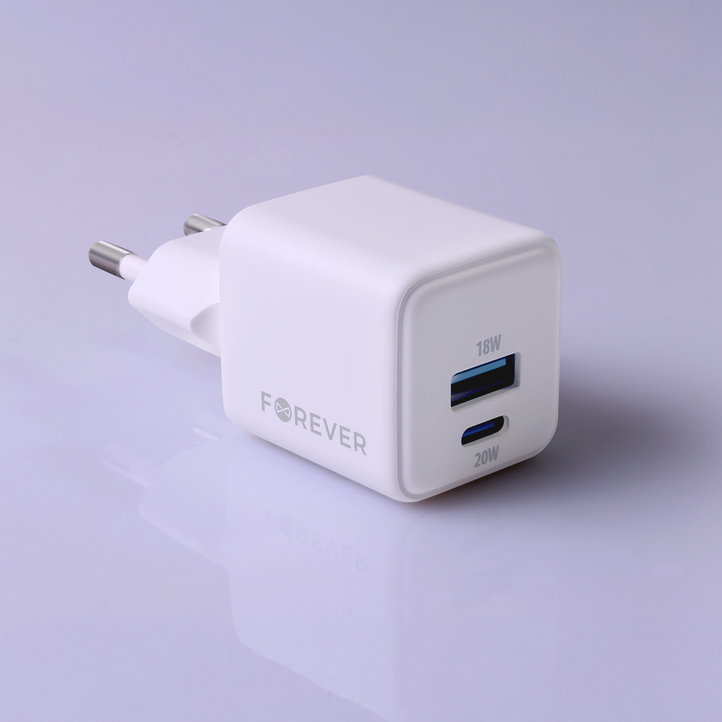 Ładowarka sieciowa Forever TC-08-20AC, 20W, 3A, 1 x USB-A - 1 x USB-C, Biała