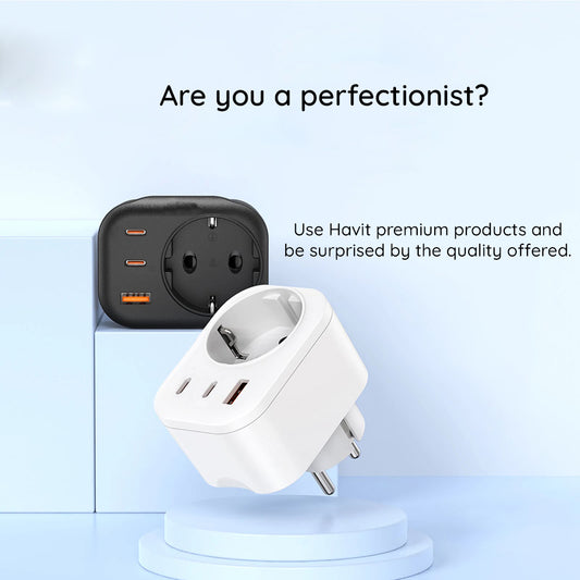 Ładowarka sieciowa HAVIT UC142, 30W, 3A, 1 x USB-A - 2 x USB-C - 1 x Schuko, Czarny