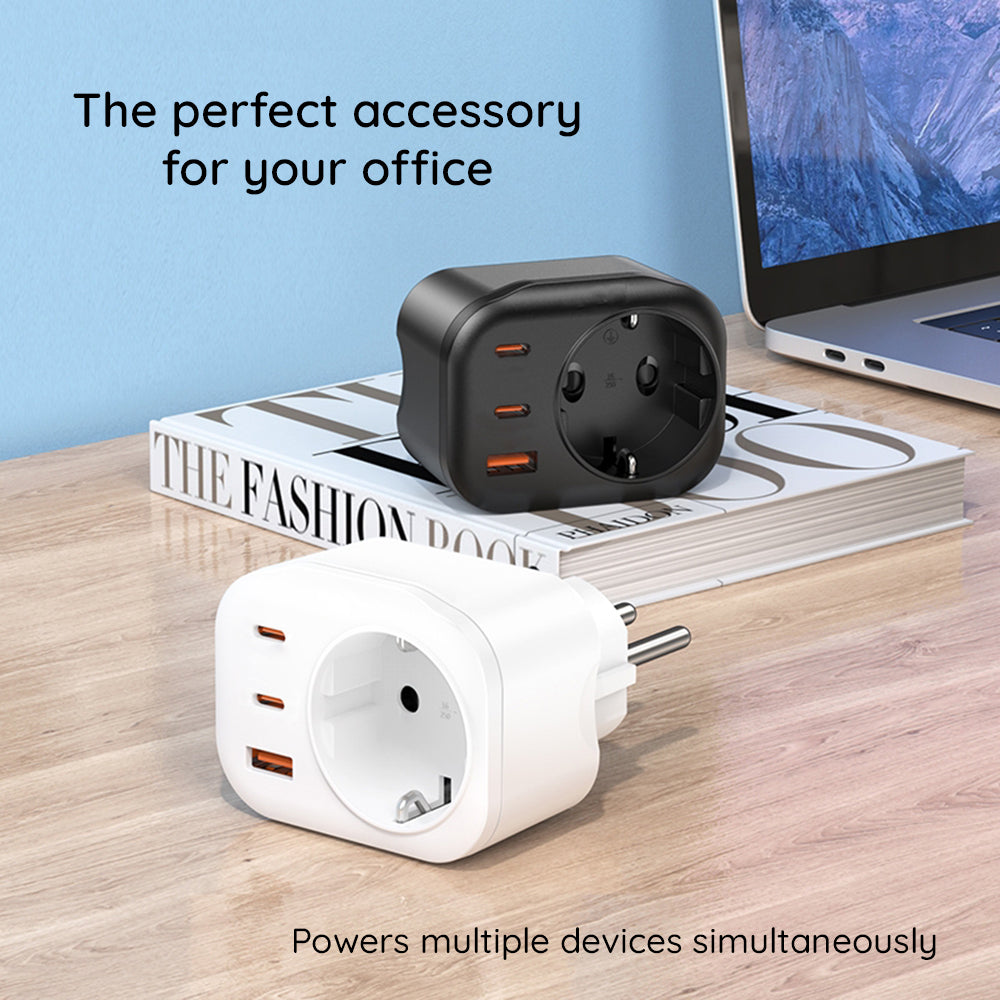 Ładowarka sieciowa HAVIT UC142, 30W, 3A, 1 x USB-A - 2 x USB-C - 1 x Schuko, Czarny