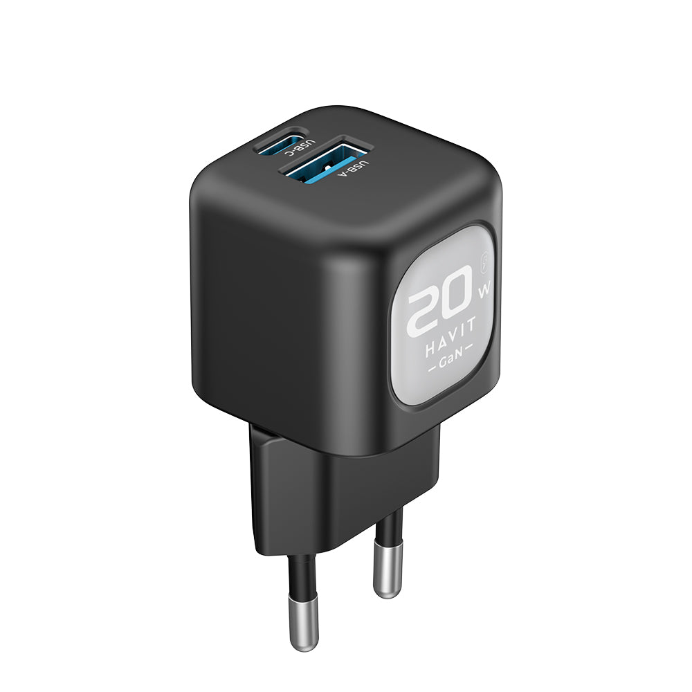 Ładowarka sieciowa HAVIT UC220, 20W, 3A, 1 x USB-A - 1 x USB-C, Czarno-Szara