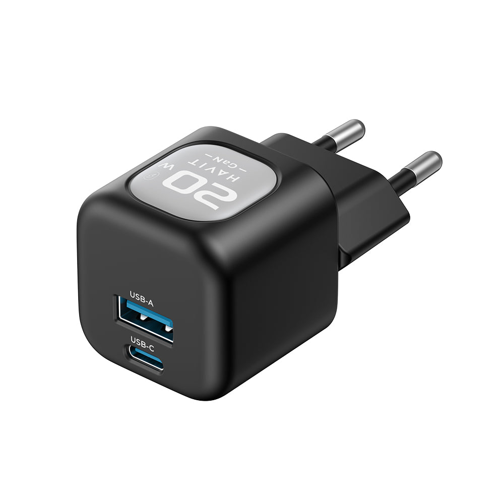 Ładowarka sieciowa HAVIT UC220, 20W, 3A, 1 x USB-A - 1 x USB-C, Czarno-Szara