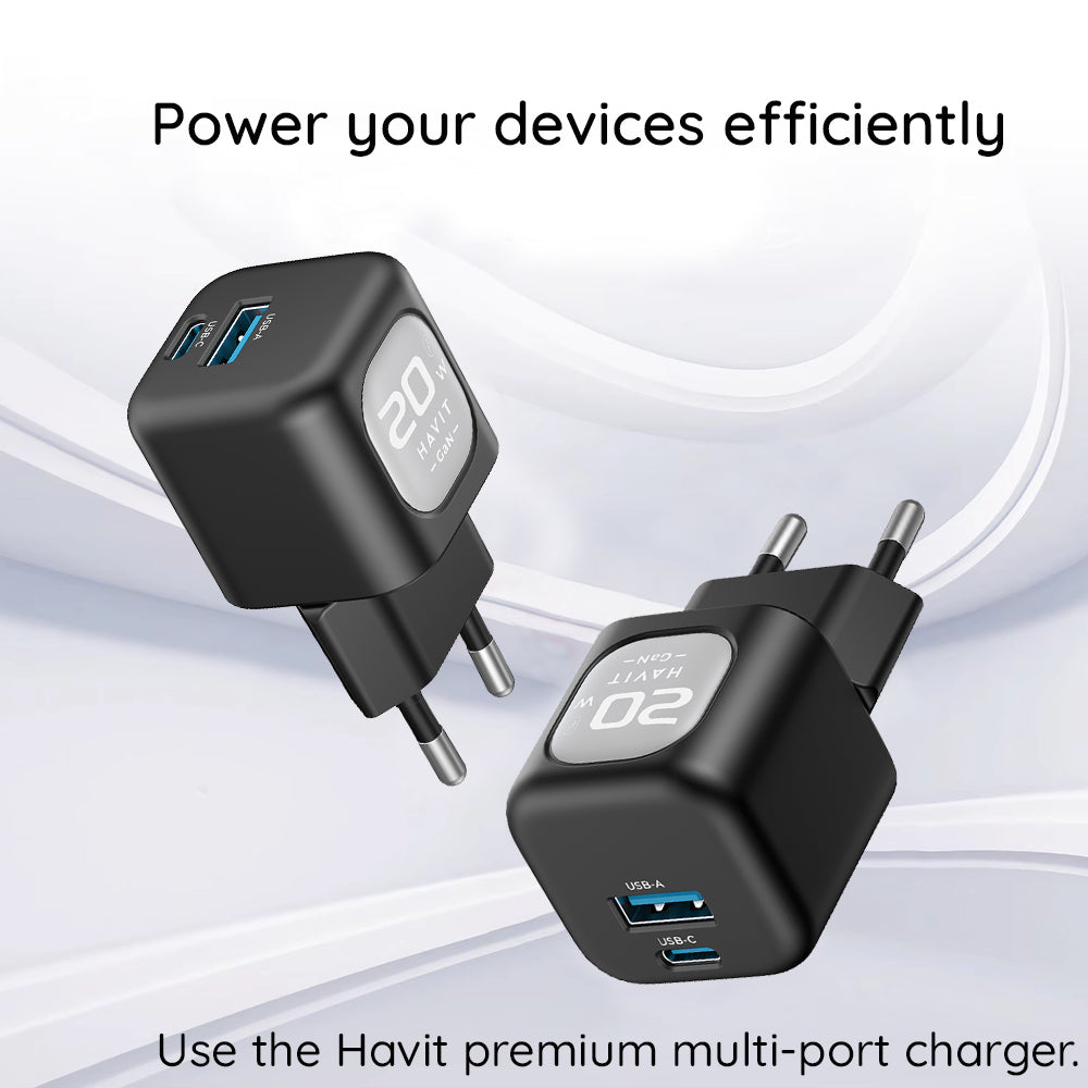 Ładowarka sieciowa HAVIT UC220, 20W, 3A, 1 x USB-A - 1 x USB-C, Czarno-Szara