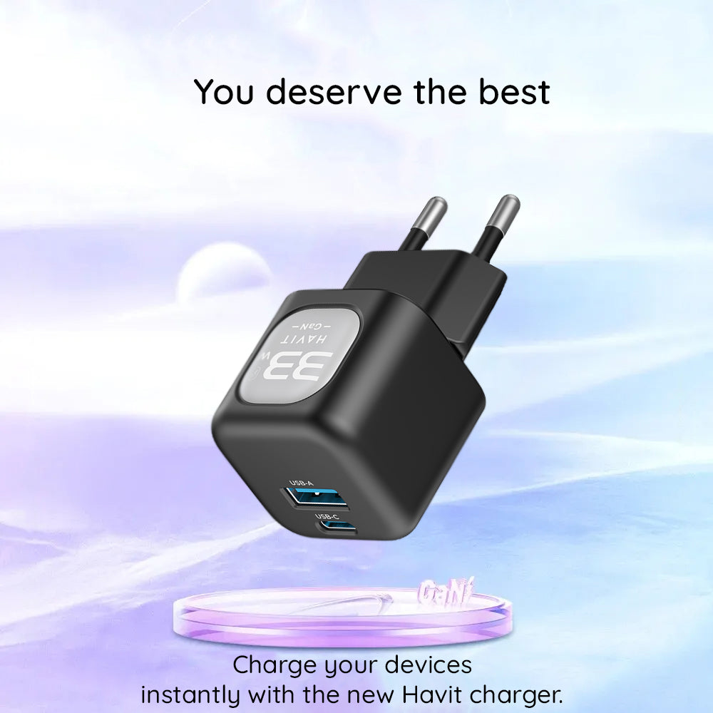 Ładowarka sieciowa HAVIT UC230, 33W, 3A, 1 x USB-A - 1 x USB-C, Czarno-Szara