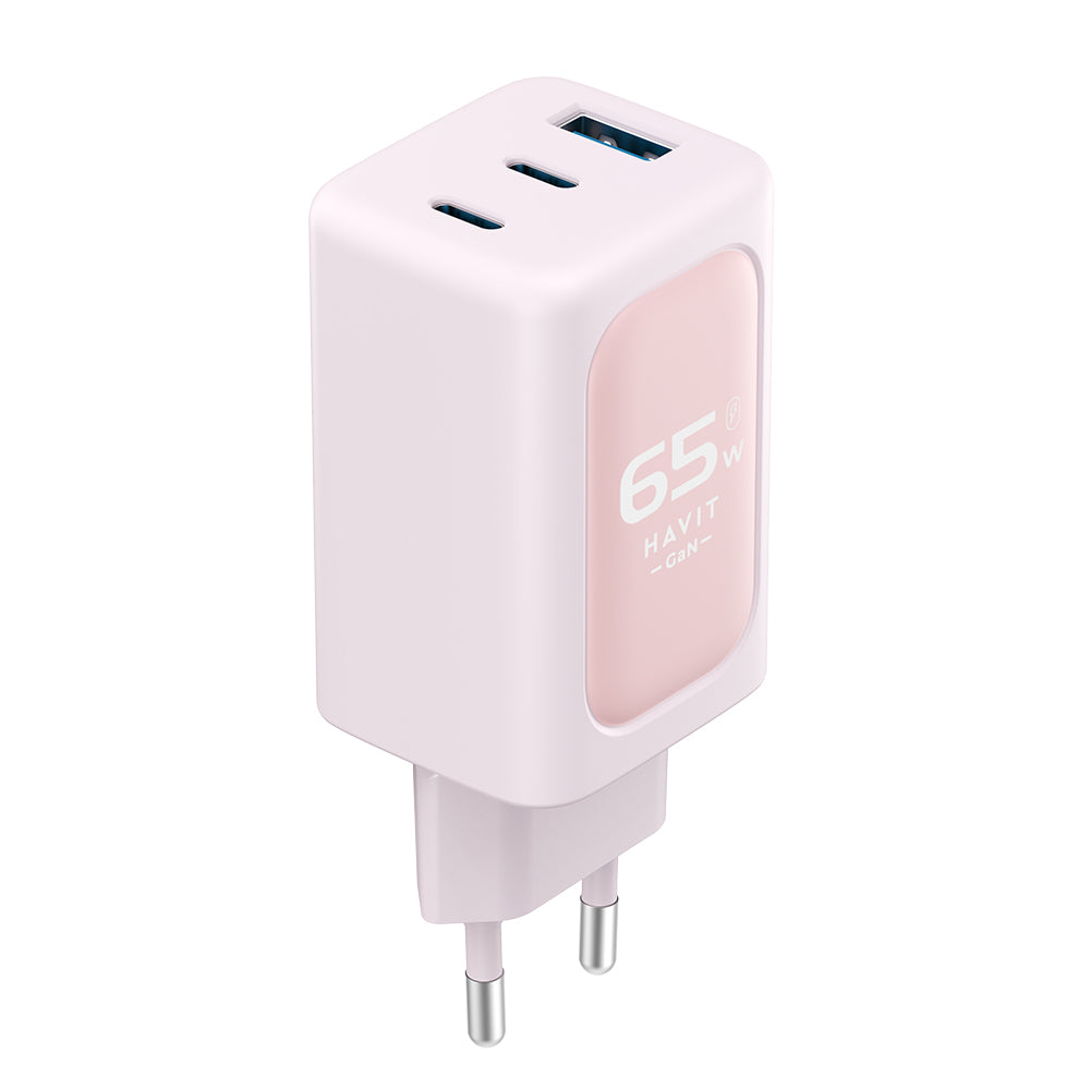 Ładowarka sieciowa HAVIT UC260, 65W, 3A, 1 x USB-A - 2 x USB-C, Różowa