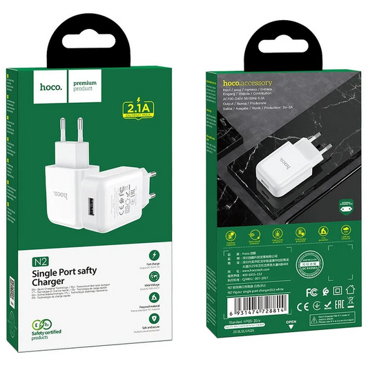 Ładowarka sieciowa HOCO N2, 10W, 2A, 1 x USB-A, Biała