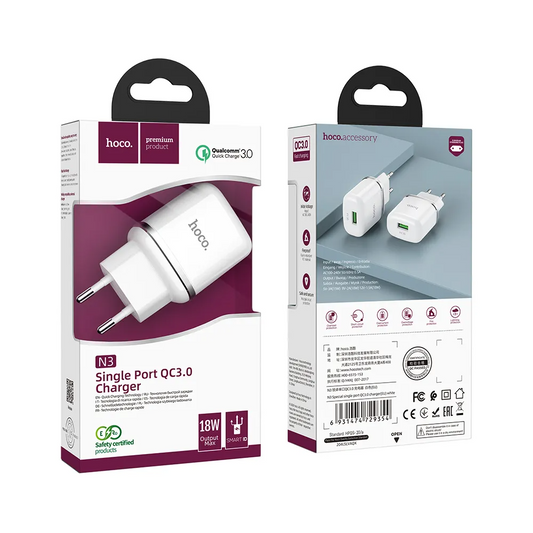 Ładowarka sieciowa HOCO N3, 18W, 3A, 1 x USB-A, biały