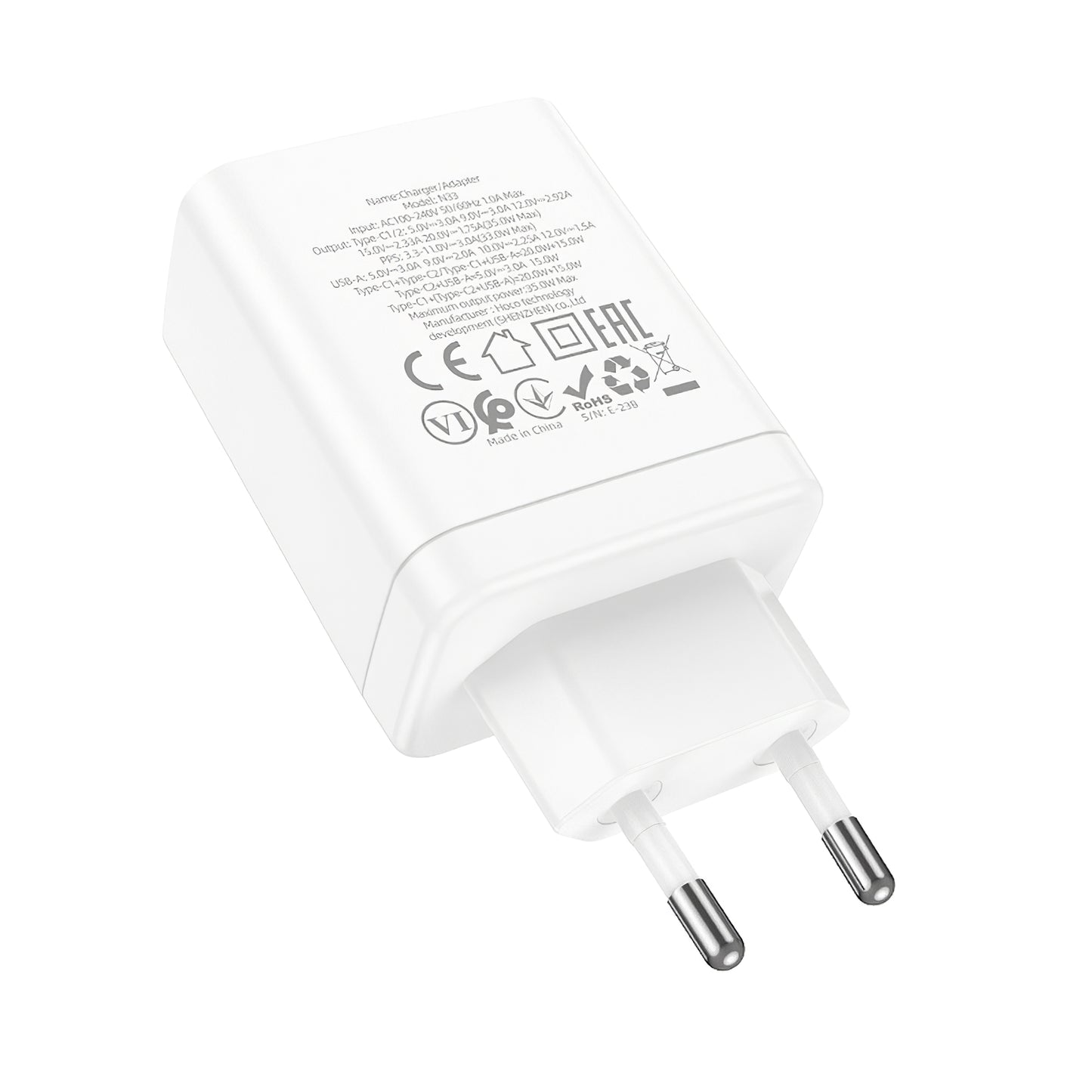 Ładowarka sieciowa HOCO N33, 35W, 3A, 1 x USB-A - 2 x USB-C, biała