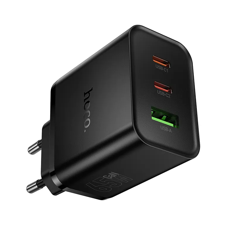 Ładowarka sieciowa HOCO N75, 65W, 3A, 1 x USB-A - 2 x USB-C, Czarny
