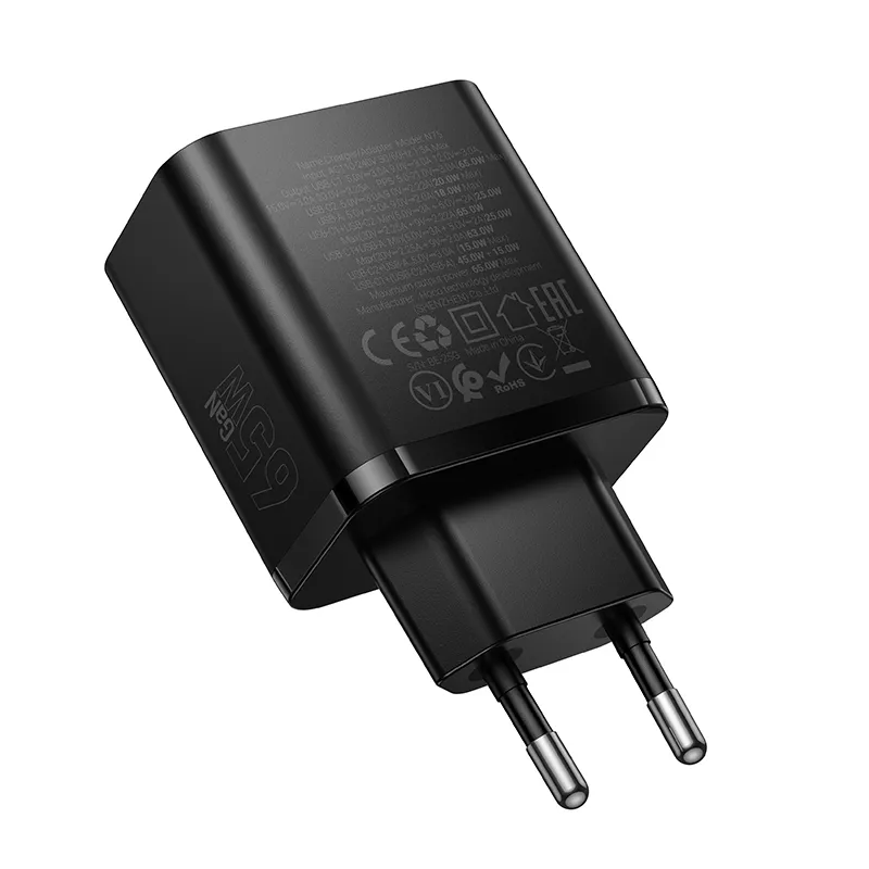 Ładowarka sieciowa HOCO N75, 65W, 3A, 1 x USB-A - 2 x USB-C, Czarny