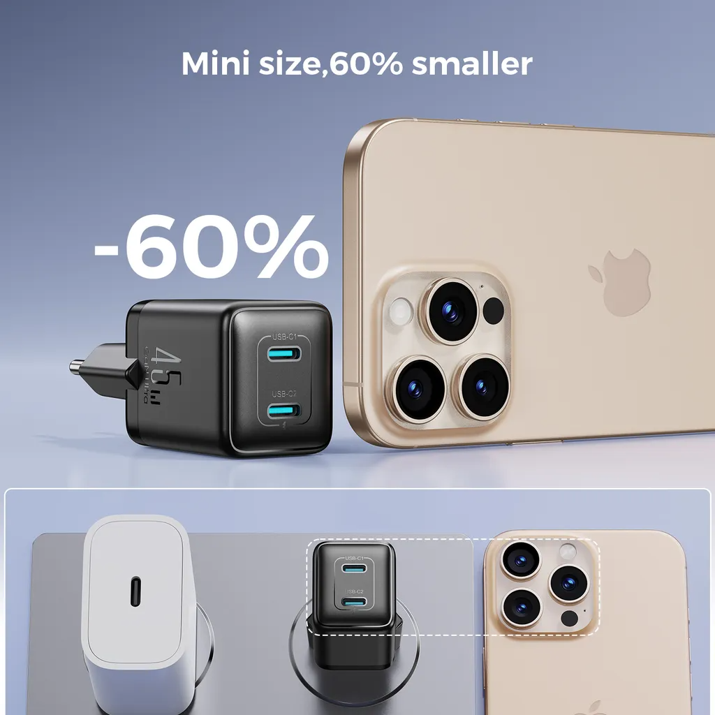 Ładowarka sieciowa Joyroom JR-TCG17, 45W, 3A, 2 x USB-C, Czarny