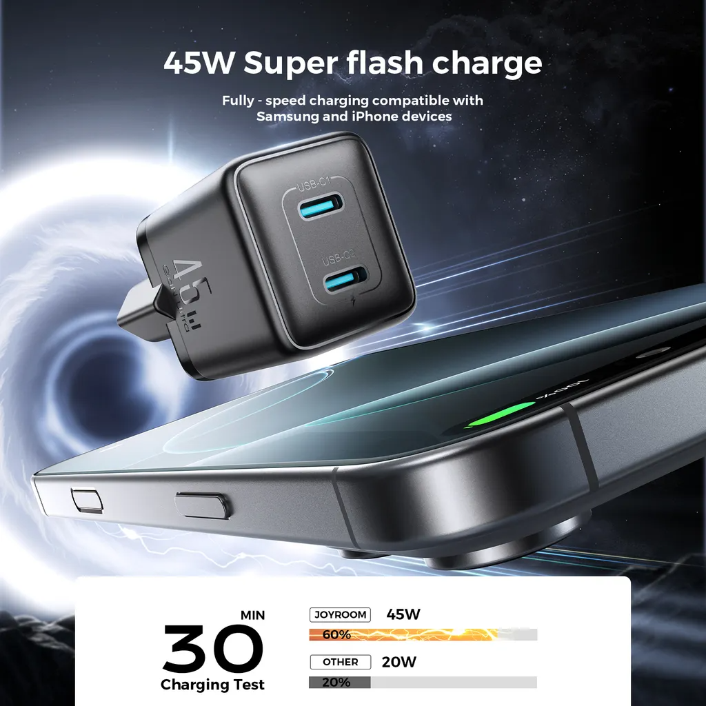 Ładowarka sieciowa Joyroom JR-TCG17, 45W, 3A, 2 x USB-C, Czarny