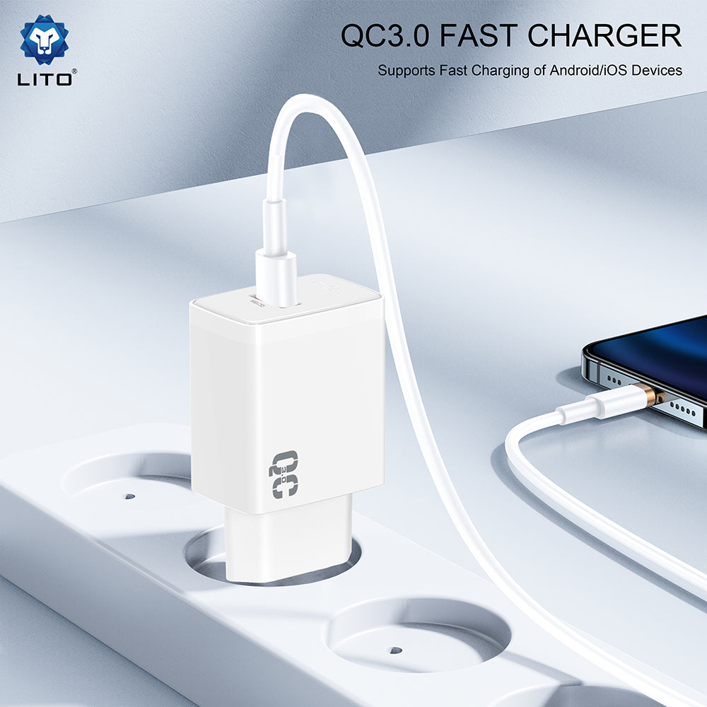 Ładowarka sieciowa Lito LC08, 18W, 3A, 1 x USB-A, Biała