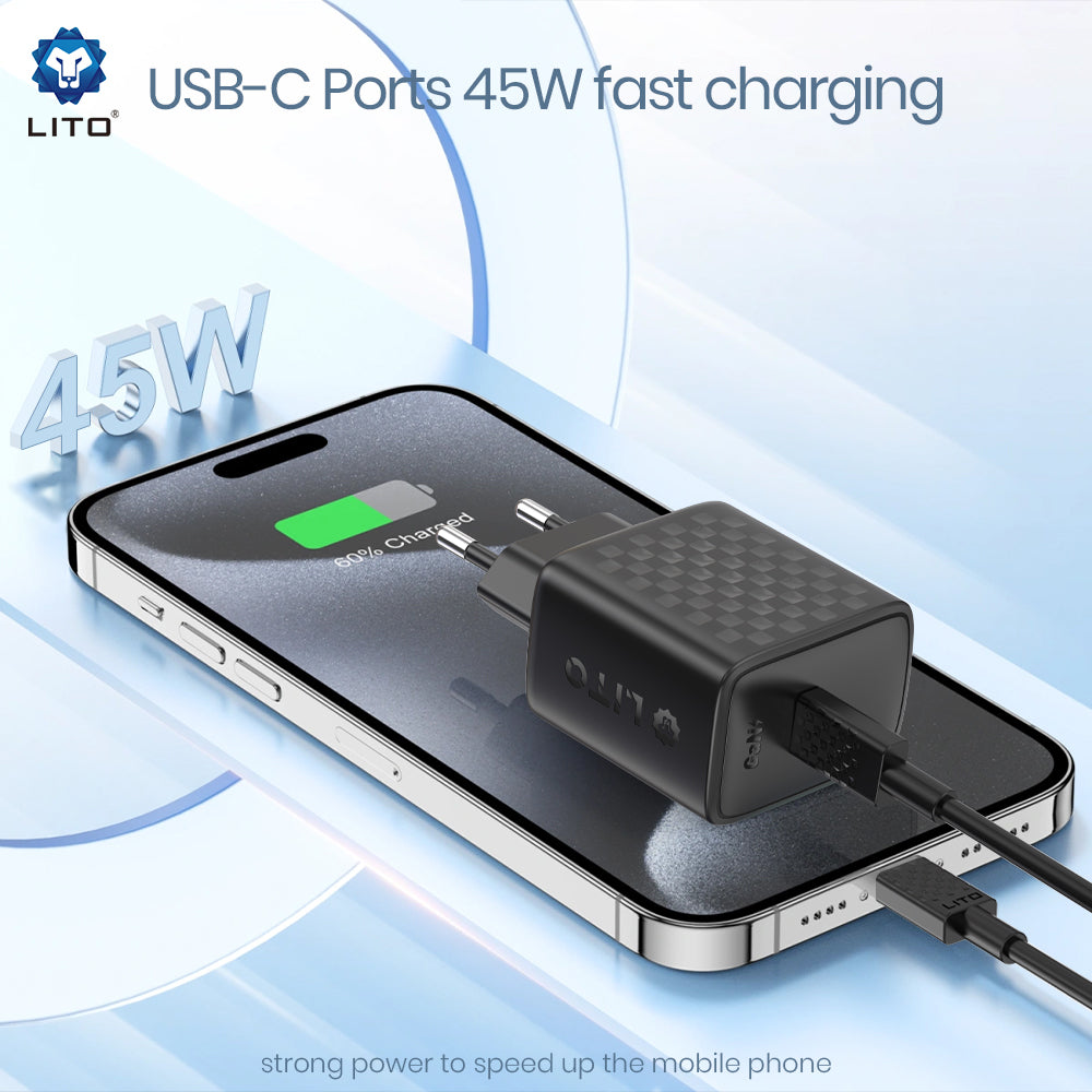 Ładowarka sieciowa Lito LC20, 45W, 3A, 1 x USB-C, Czarna