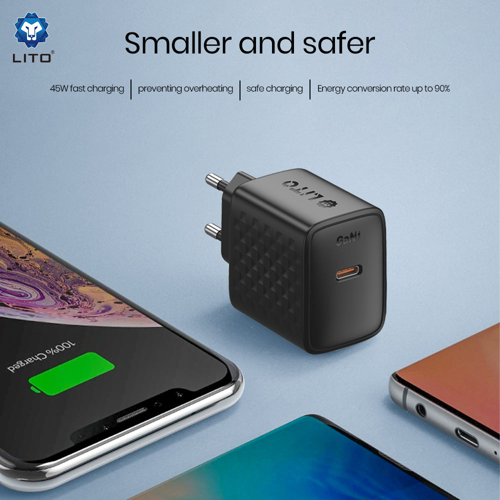 Ładowarka sieciowa Lito LC20, 45W, 3A, 1 x USB-C, Czarna