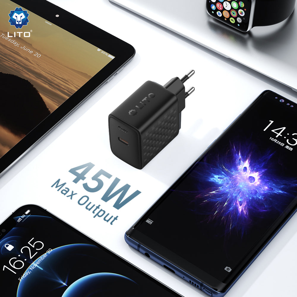Ładowarka sieciowa Lito LC20, 45W, 3A, 1 x USB-C, Czarna